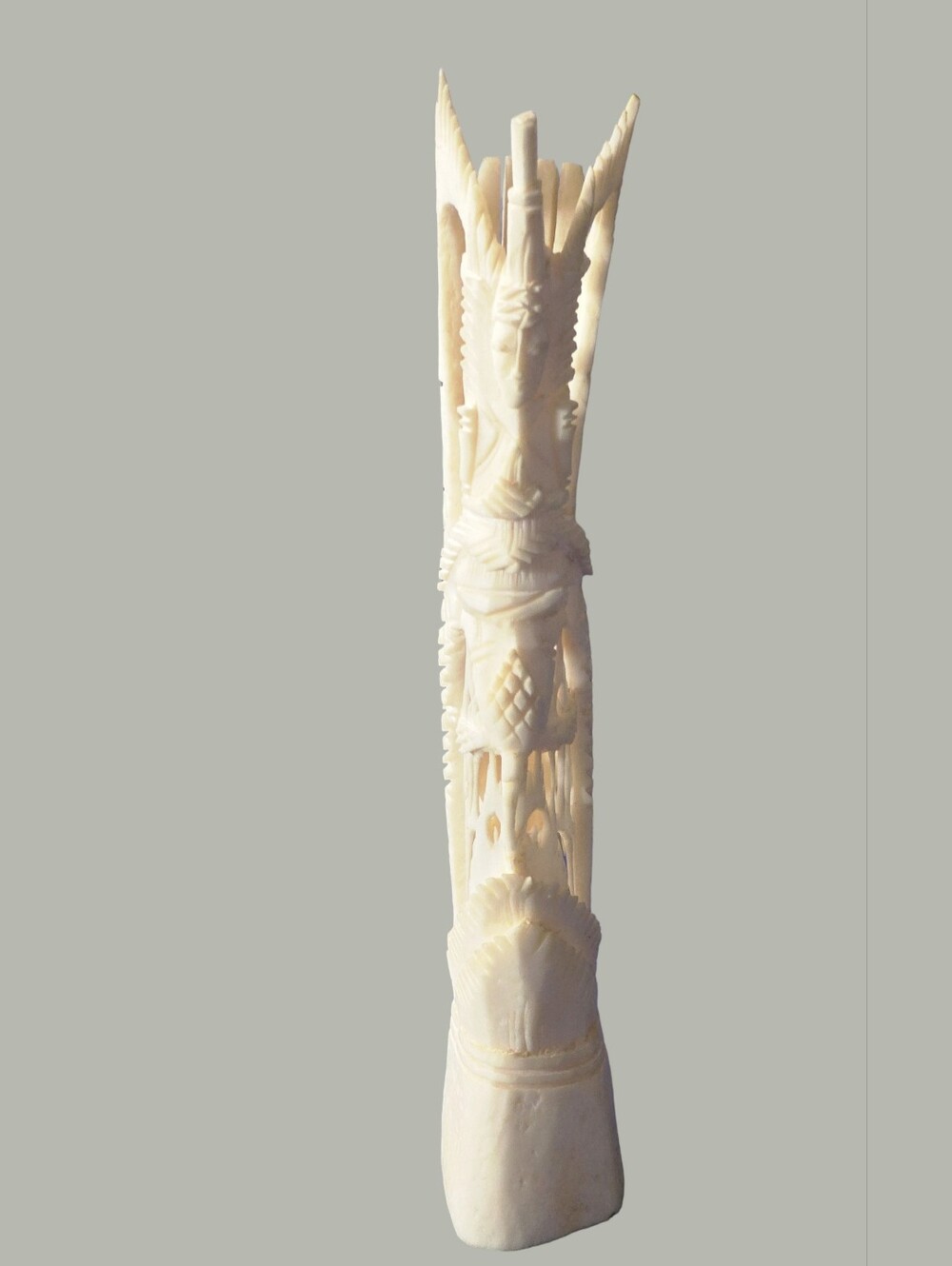 Indonesian Intricate Hand Carved Goddess Bone Statue ~ Hollow 8” Tall Vintage